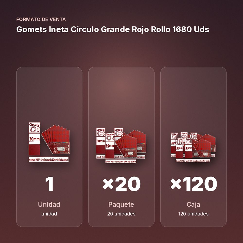 GOMETS INETA CÍRCULO GRANDE ROJO ROLLO 1680 UDS - formato de venta: paquete de 20, caja de 120