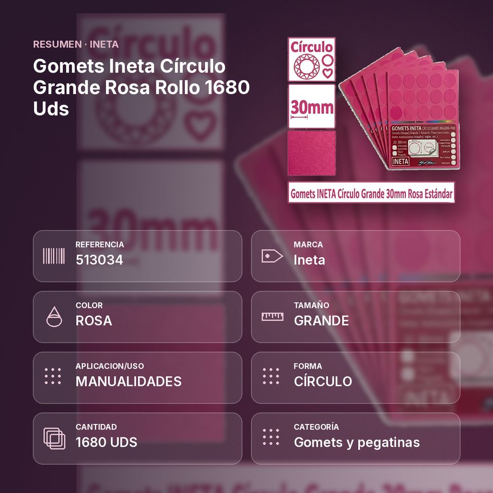 GOMETS INETA CÍRCULO GRANDE ROSA ROLLO 1680 UDS - resumen de atributos