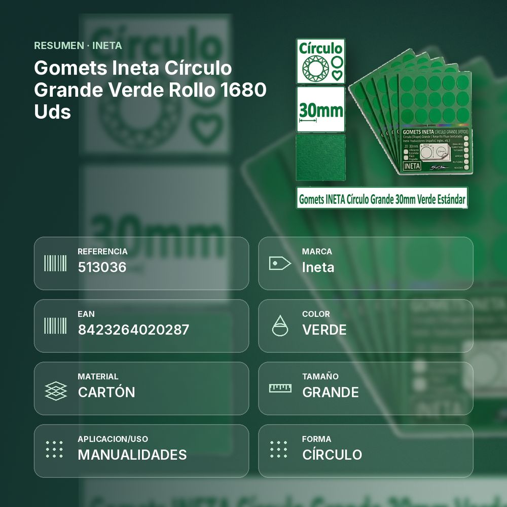 GOMETS INETA CÍRCULO GRANDE VERDE ROLLO 1680 UDS - resumen de atributos