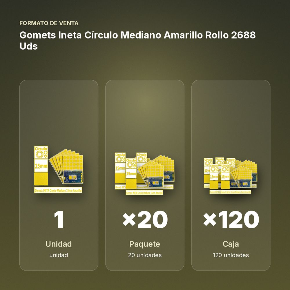 GOMETS INETA CÍRCULO MEDIANO AMARILLO ROLLO 2688 UDS - formato de venta: paquete de 20, caja de 120