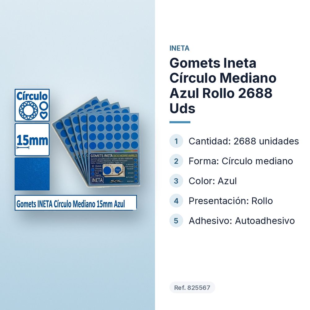 GOMETS INETA CÍRCULO MEDIANO AZUL ROLLO 2688 UDS - características principales