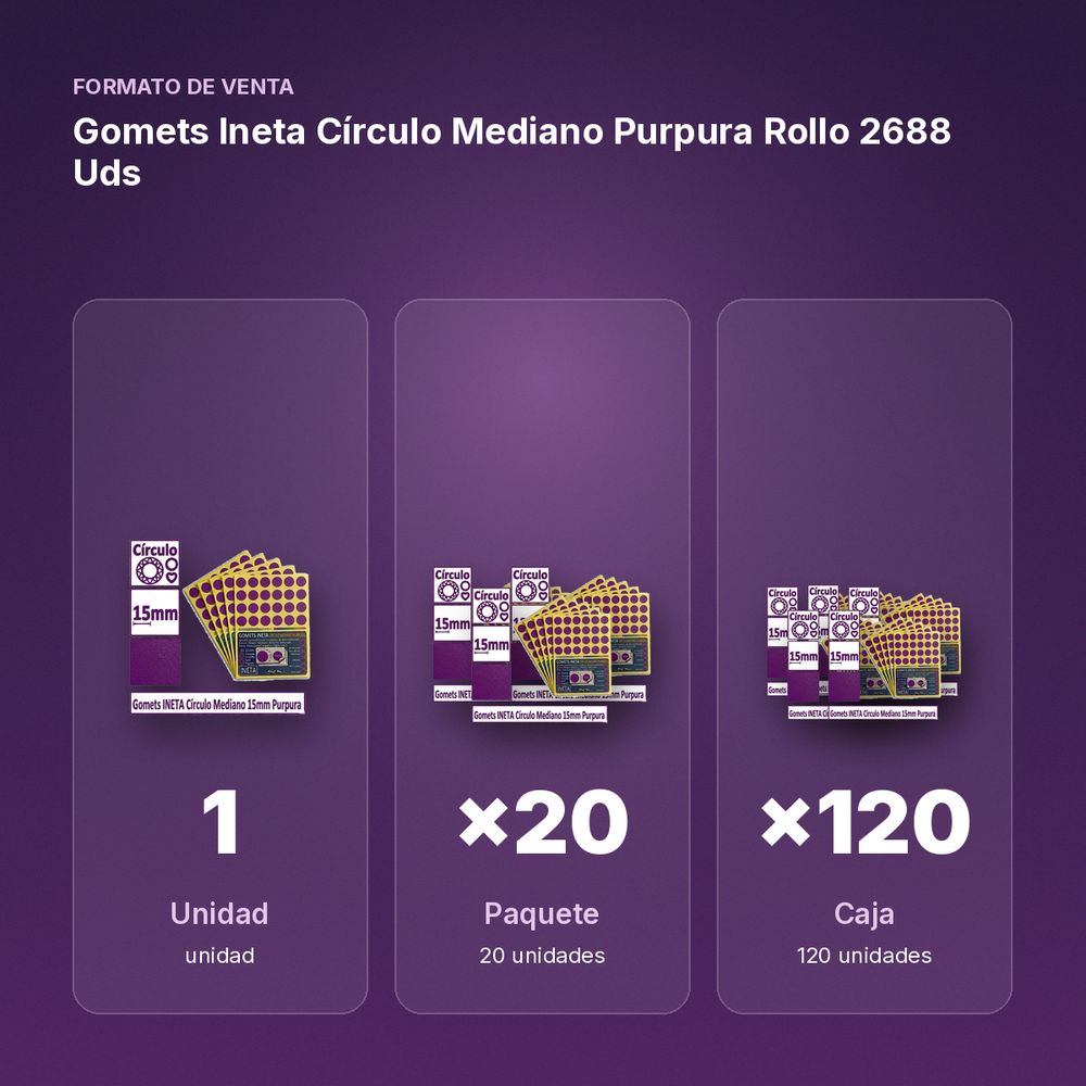 GOMETS INETA CÍRCULO MEDIANO PURPURA ROLLO 2688 UDS - formato de venta: paquete de 20, caja de 120