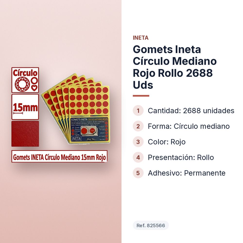 GOMETS INETA CÍRCULO MEDIANO ROJO ROLLO 2688 UDS - características principales