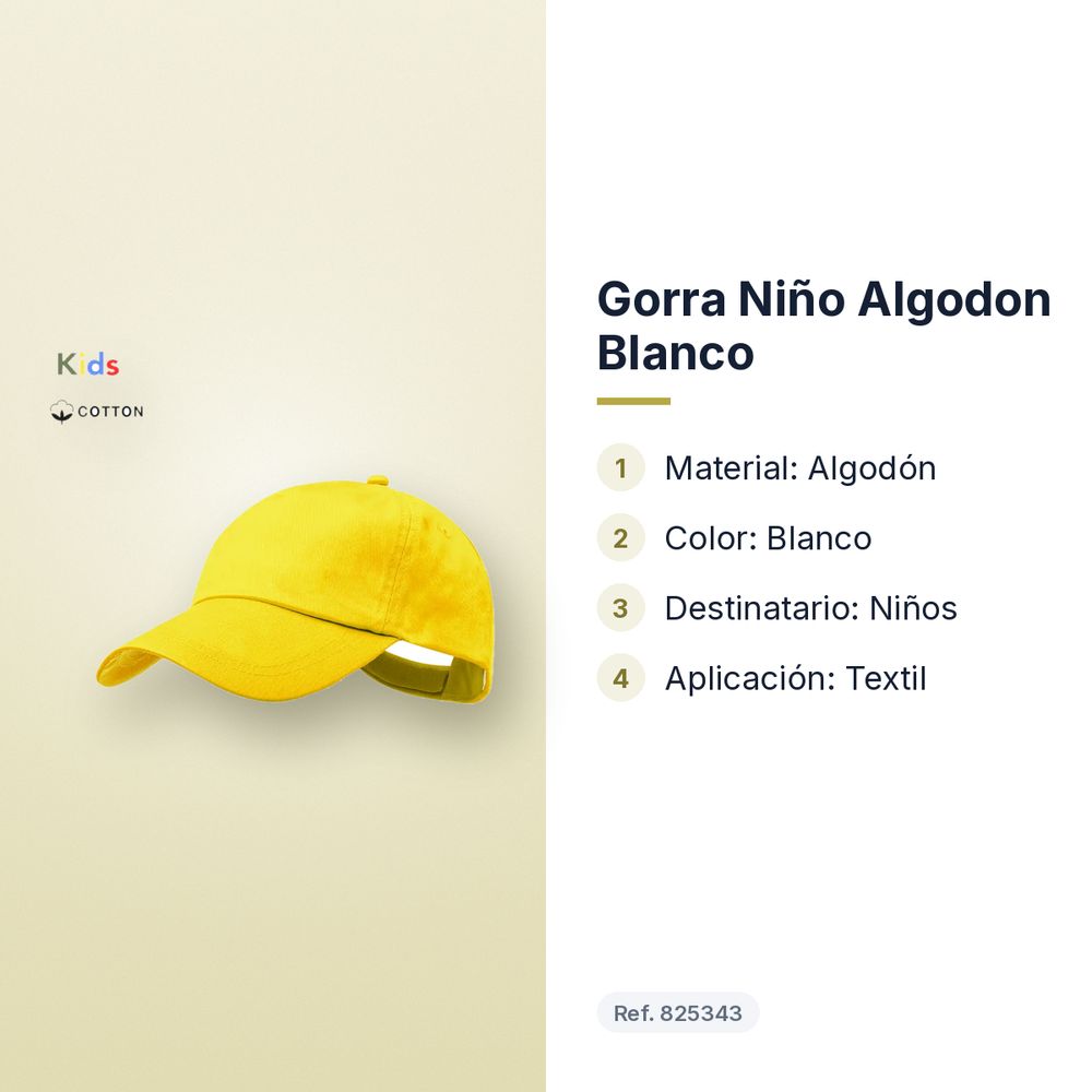 GORRA NIÑO ALGODON BLANCO - características principales