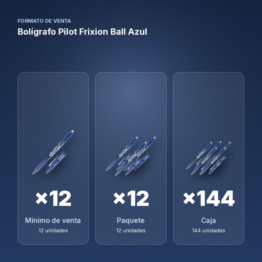 BOLÍGRAFO PILOT FRIXION BALL AZUL - formato de venta: paquete de 12, caja de 144, palé de 864