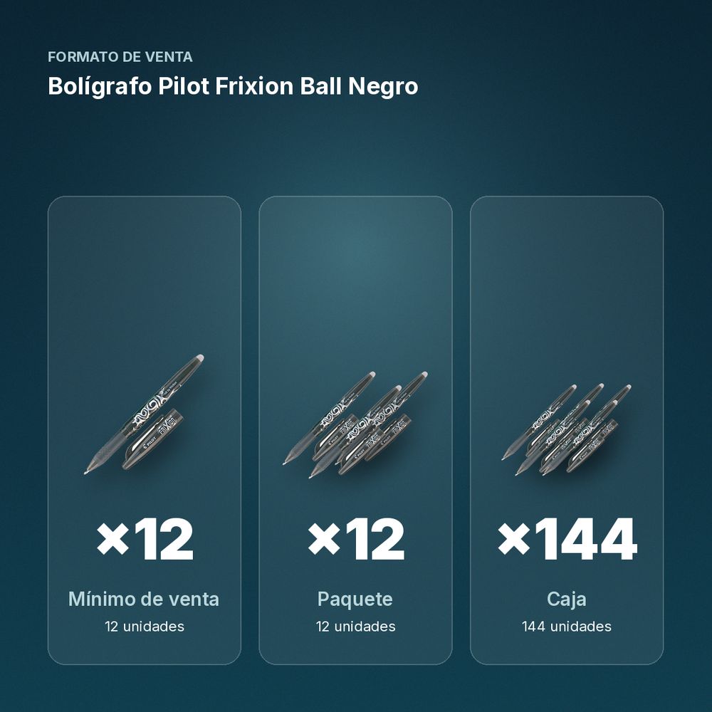 BOLÍGRAFO PILOT FRIXION BALL NEGRO - formato de venta: paquete de 12, caja de 144, palé de 864