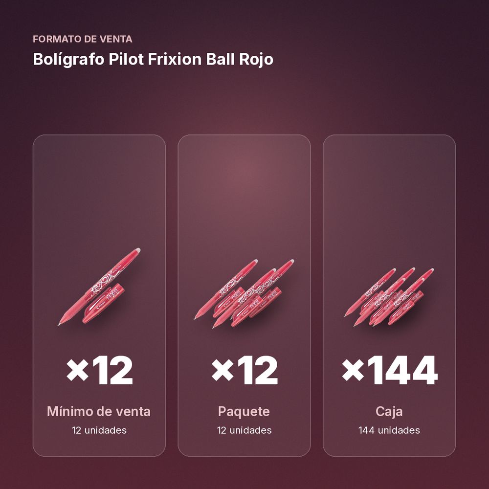 BOLÍGRAFO PILOT FRIXION BALL ROJO - formato de venta: paquete de 12, caja de 144, palé de 864