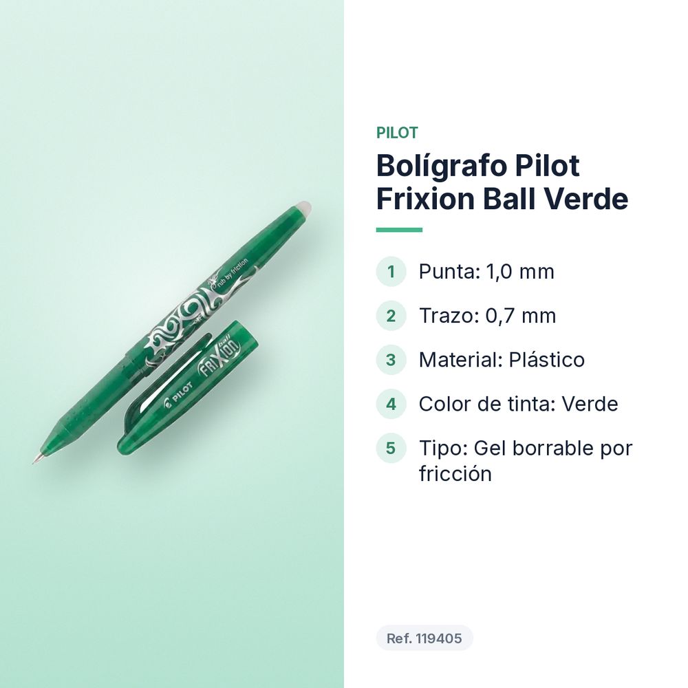 BOLÍGRAFO PILOT FRIXION BALL VERDE - características principales
