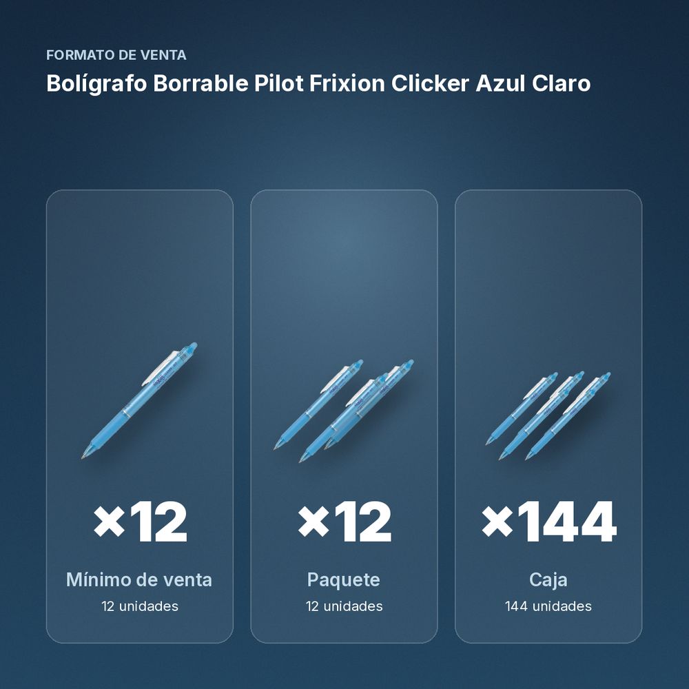 BOLÍGRAFO BORRABLE PILOT FRIXION CLICKER AZUL CLARO - formato de venta: paquete de 12, caja de 144, palé de 864