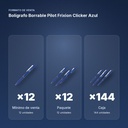 BOLÍGRAFO BORRABLE PILOT FRIXION CLICKER AZUL - formato de venta: paquete de 12, caja de 144, palé de 864
