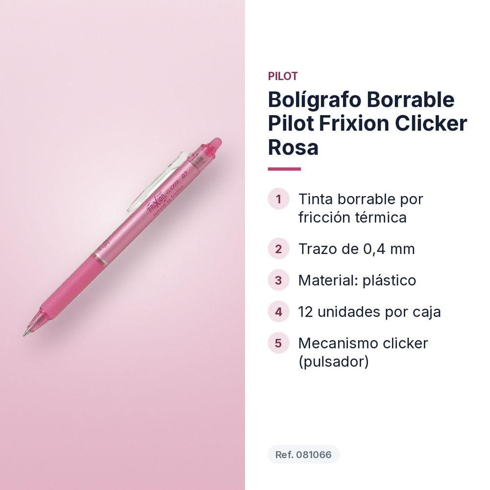 BOLÍGRAFO BORRABLE PILOT FRIXION CLICKER ROSA - características principales