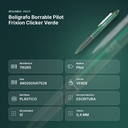 BOLÍGRAFO BORRABLE PILOT FRIXION CLICKER VERDE - resumen de atributos