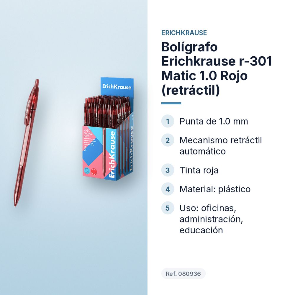 BOLÍGRAFO ERICHKRAUSE R-301 MATIC 1.0 ROJO (RETRÁCTIL)  - características principales