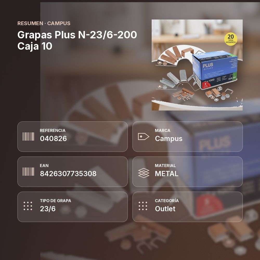 GRAPAS PLUS N-23/6-200 CAJA 10 - resumen de atributos