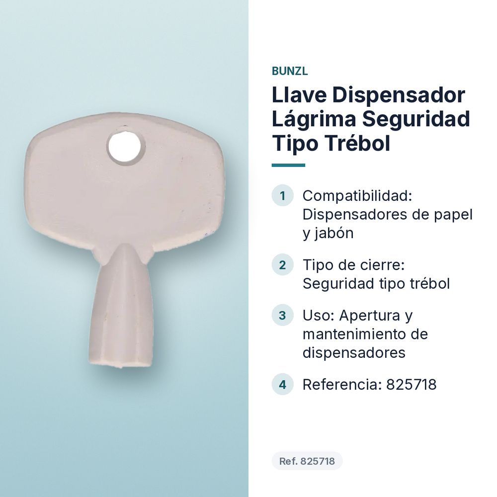 LLAVE DISPENSADOR LÁGRIMA SEGURIDAD TIPO TRÉBOL - características principales