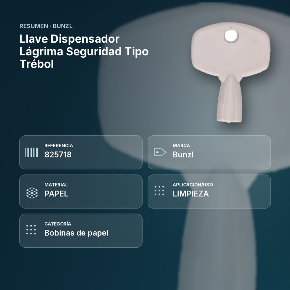 LLAVE DISPENSADOR LÁGRIMA SEGURIDAD TIPO TRÉBOL - resumen de atributos