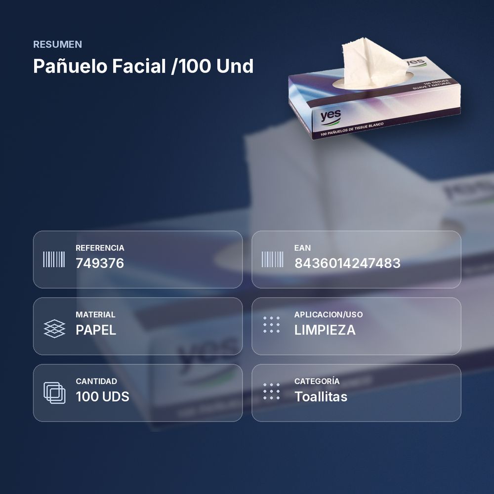 PAÑUELO FACIAL /100 UND - resumen de atributos