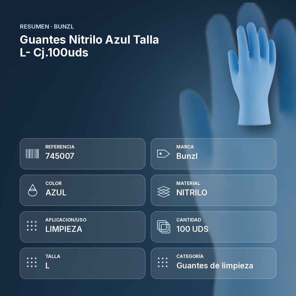 GUANTES NITRILO AZUL TALLA L- CJ.100UDS - resumen de atributos