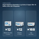 PAPEL HIGIÉNICO DOMÉSTICO LUY EXTRA 2 CAPAS 18M-12 ROLLOS /SACO DE 9 PAQUETES - formato de venta: paquete de 12, caja de 168