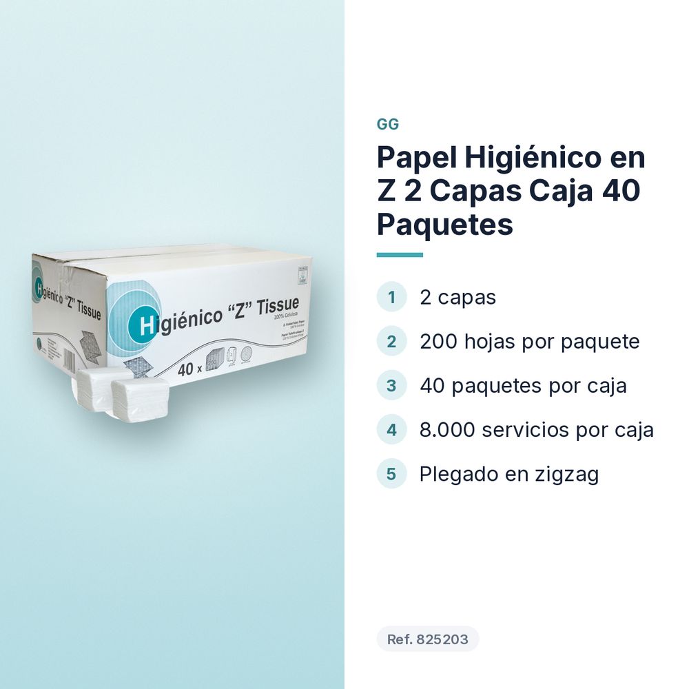 PAPEL HIGIÉNICO EN Z 2 CAPAS  CAJA 40 PAQUETES - características principales