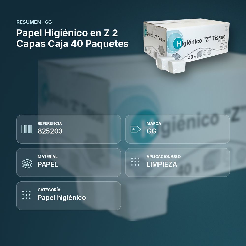 PAPEL HIGIÉNICO EN Z 2 CAPAS  CAJA 40 PAQUETES - resumen de atributos