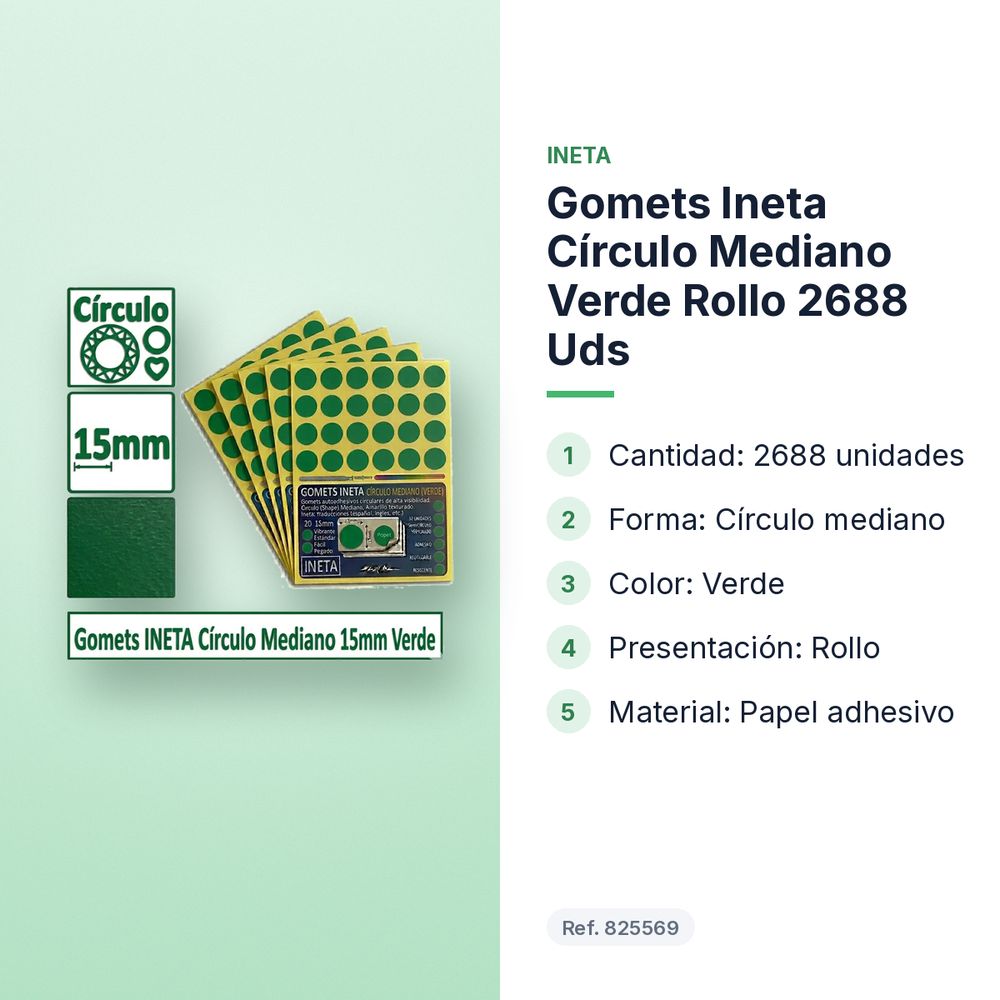 GOMETS INETA CÍRCULO MEDIANO VERDE ROLLO 2688 UDS - características principales