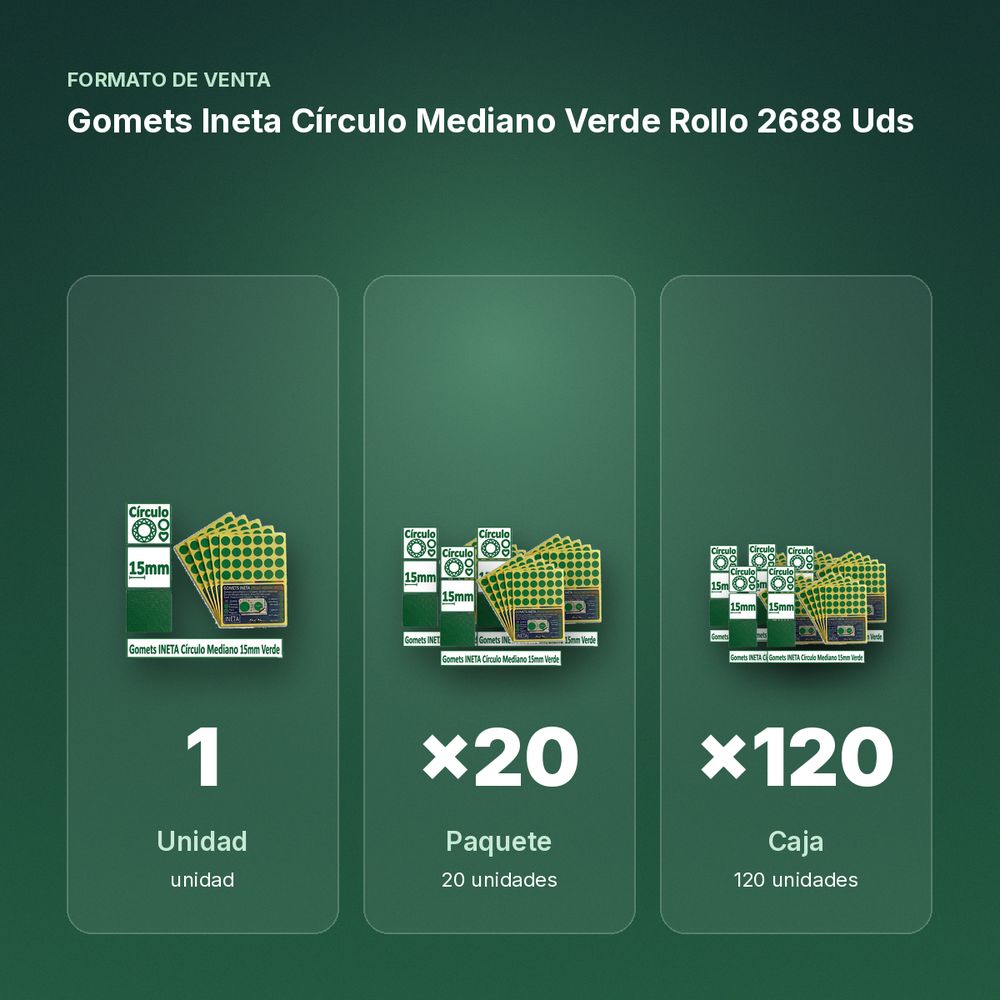 GOMETS INETA CÍRCULO MEDIANO VERDE ROLLO 2688 UDS - formato de venta: paquete de 20, caja de 120