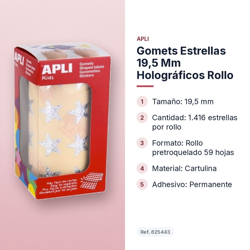GOMETS ESTRELLAS 19,5 MM HOLOGRÁFICOS ROLLO - características principales