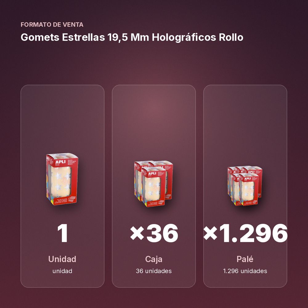 GOMETS ESTRELLAS 19,5 MM HOLOGRÁFICOS ROLLO - formato de venta: caja de 36, palé de 1296