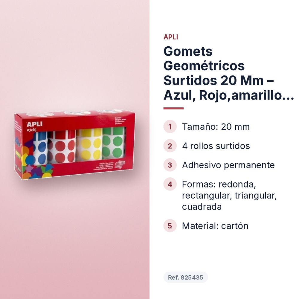 GOMETS GEOMÉTRICOS SURTIDOS 20 MM – AZUL, ROJO,AMARILLO, VERDE (4 UINDADES) - características principales