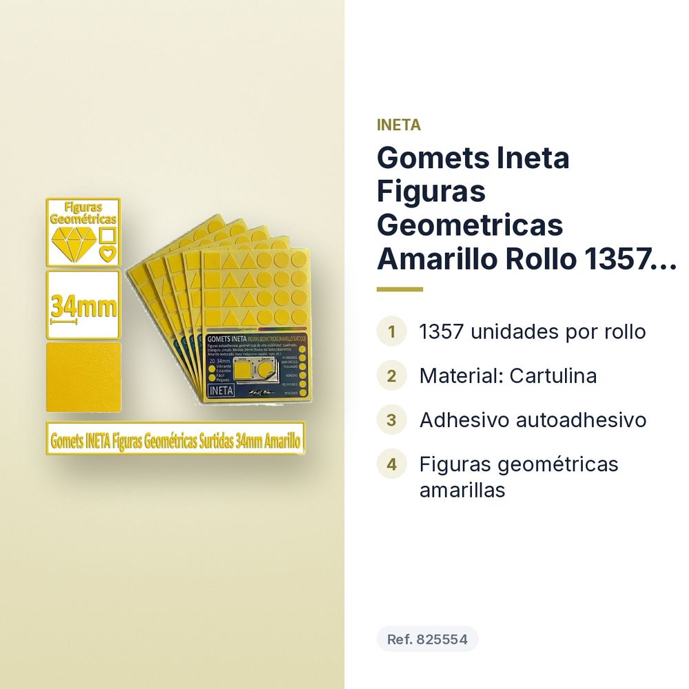 GOMETS INETA FIGURAS GEOMETRICAS AMARILLO ROLLO 1357 UDS - características principales