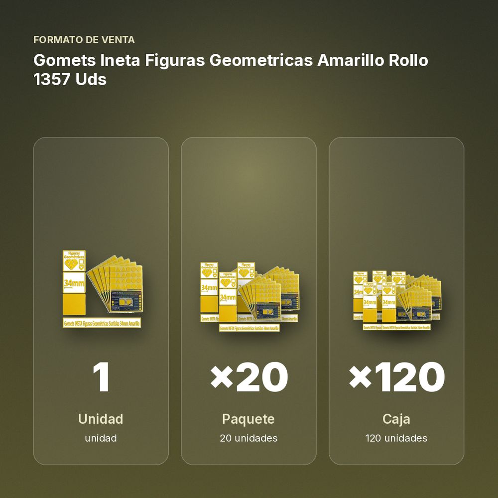 GOMETS INETA FIGURAS GEOMETRICAS AMARILLO ROLLO 1357 UDS - formato de venta: paquete de 20, caja de 120