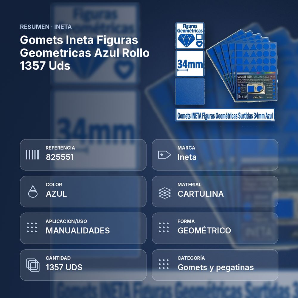 GOMETS INETA FIGURAS GEOMETRICAS AZUL ROLLO 1357 UDS - resumen de atributos