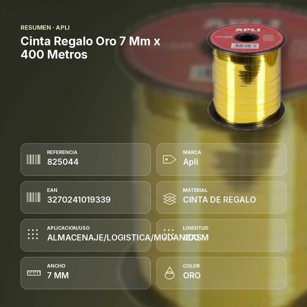 CINTA REGALO ORO 7 MM X 400 METROS  - resumen de atributos