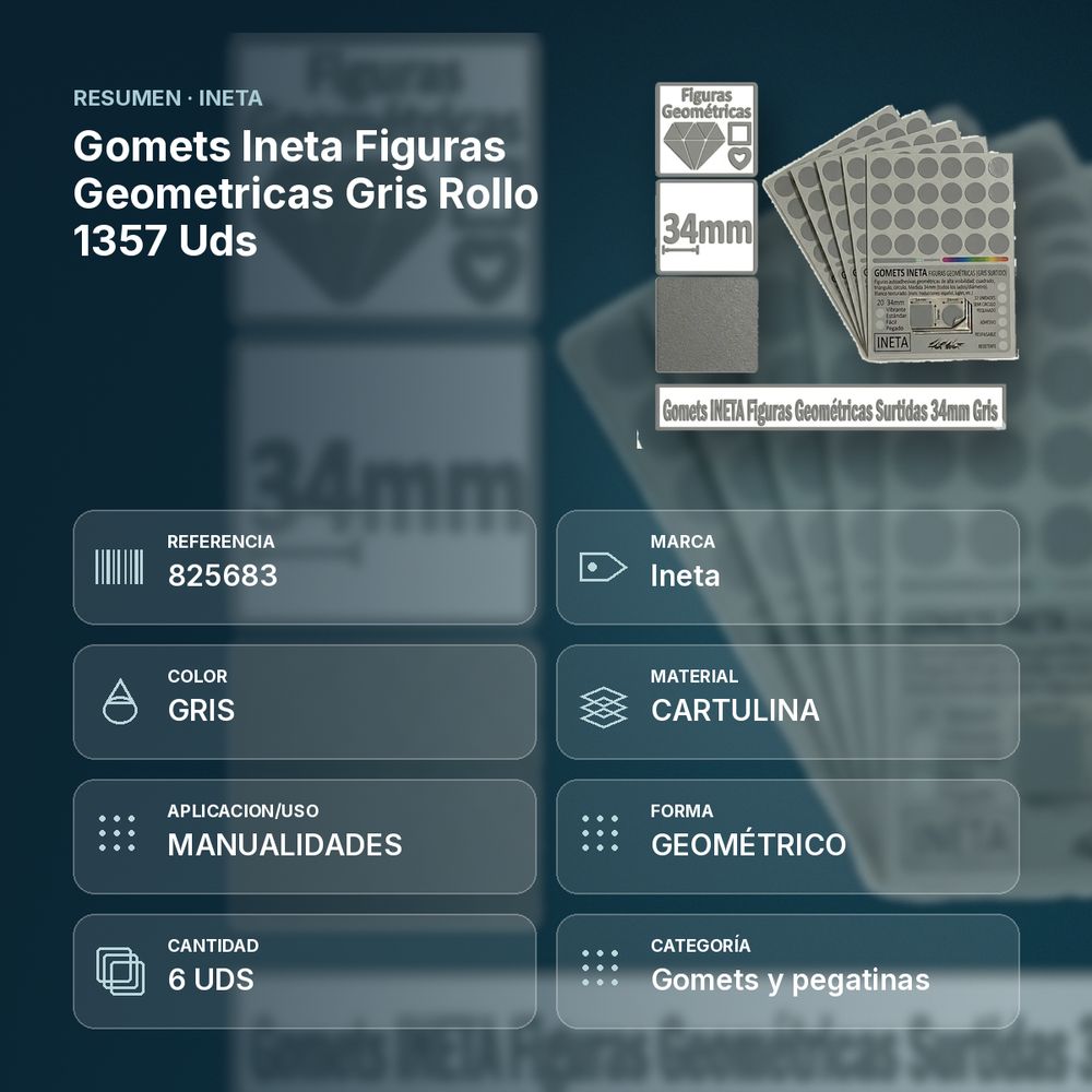 GOMETS INETA FIGURAS GEOMETRICAS GRIS ROLLO 1357 UDS - resumen de atributos