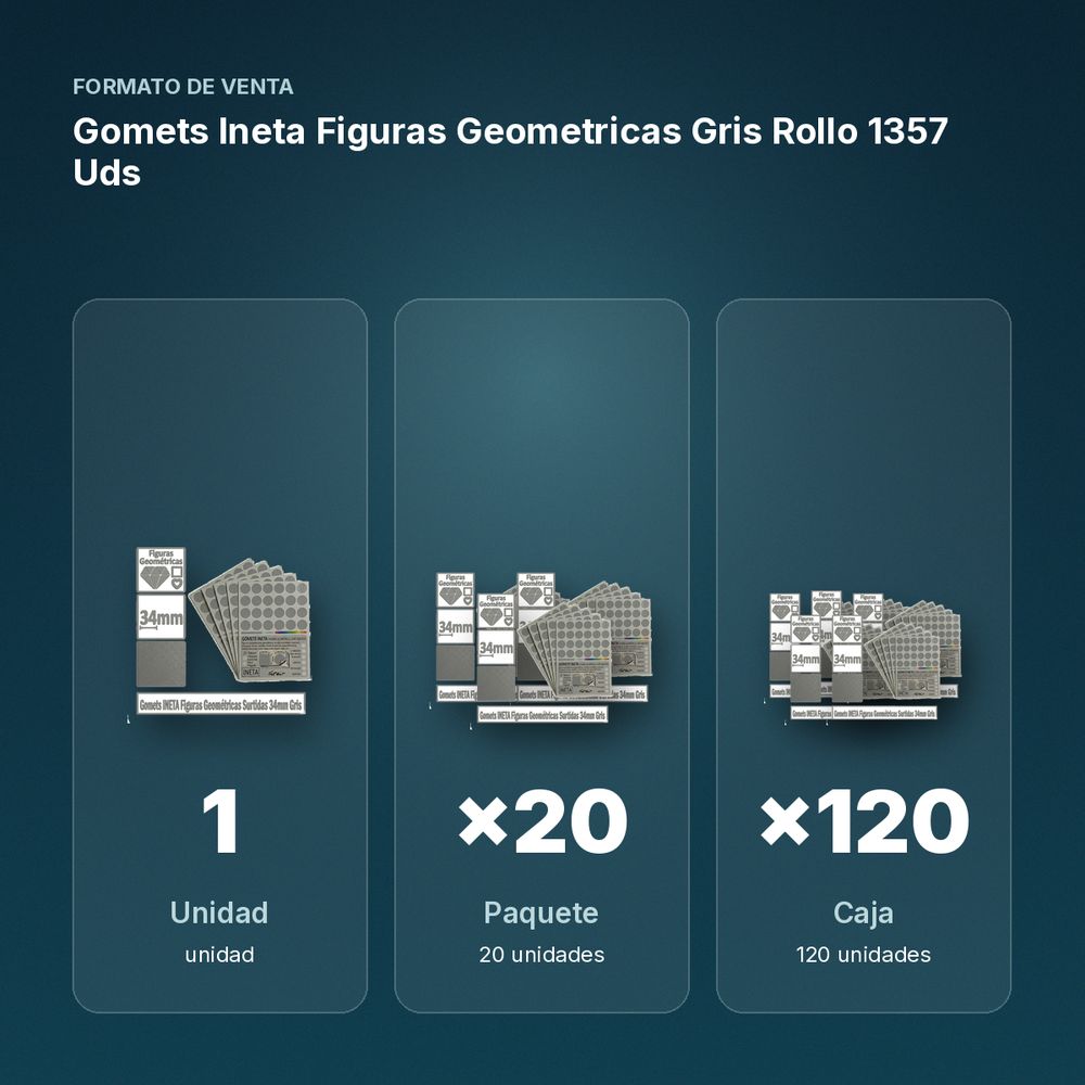 GOMETS INETA FIGURAS GEOMETRICAS GRIS ROLLO 1357 UDS - formato de venta: paquete de 20, caja de 120