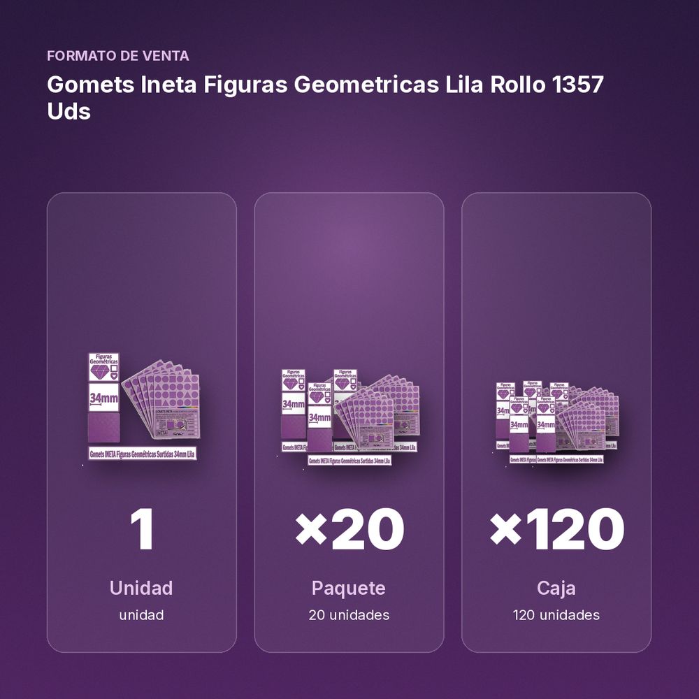 GOMETS INETA FIGURAS GEOMETRICAS LILA ROLLO 1357 UDS - formato de venta: paquete de 20, caja de 120