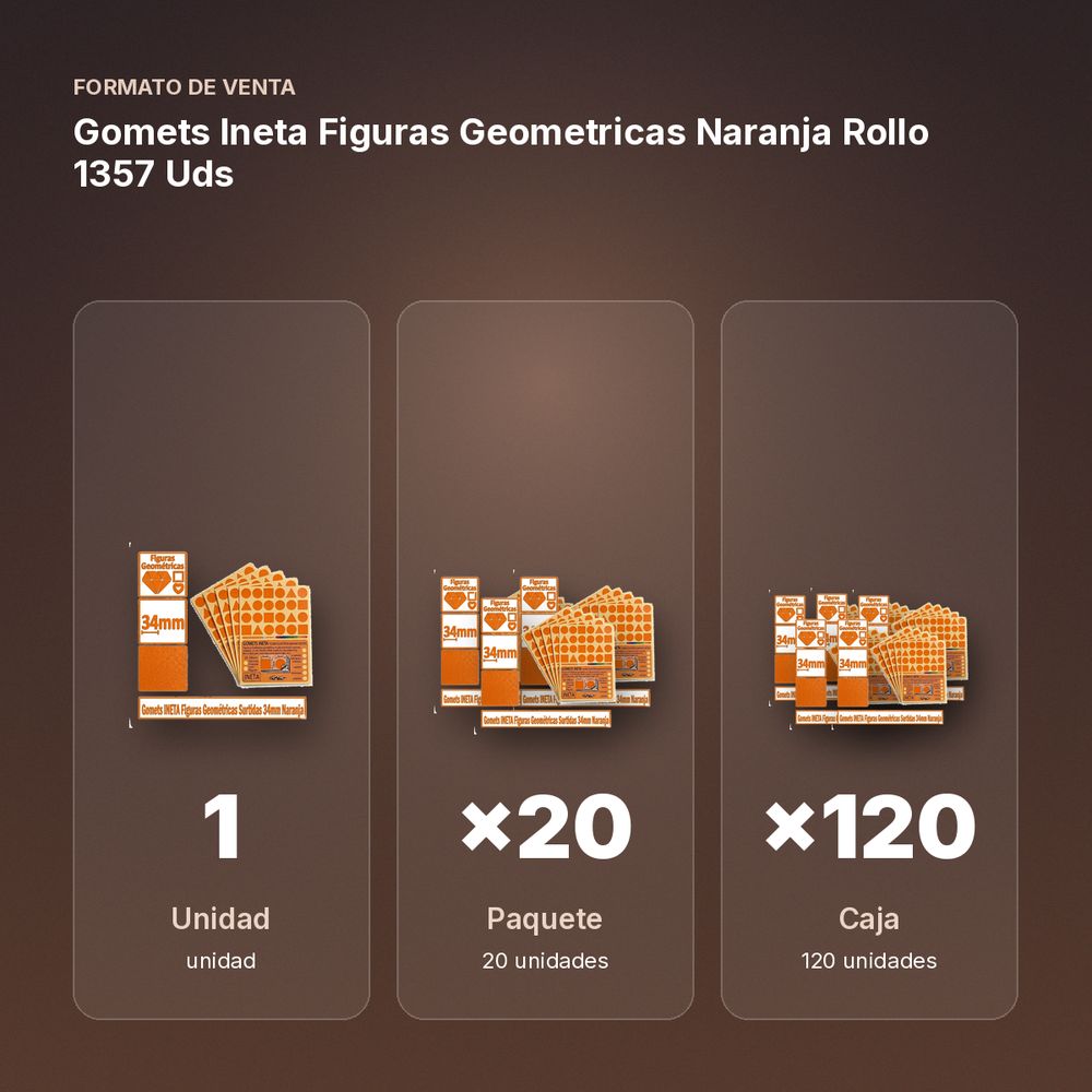 GOMETS INETA FIGURAS GEOMETRICAS NARANJA ROLLO 1357 UDS - formato de venta: paquete de 20, caja de 120