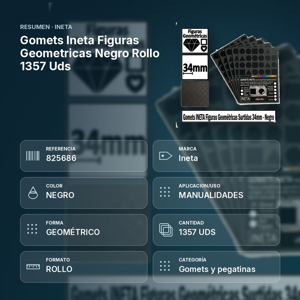 GOMETS INETA FIGURAS GEOMETRICAS NEGRO ROLLO 1357 UDS - resumen de atributos