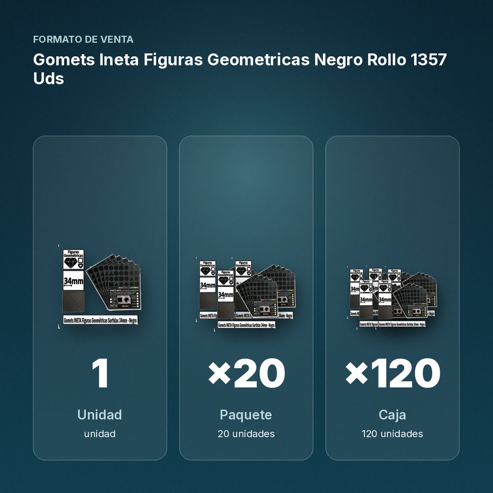 GOMETS INETA FIGURAS GEOMETRICAS NEGRO ROLLO 1357 UDS - formato de venta: paquete de 20, caja de 120