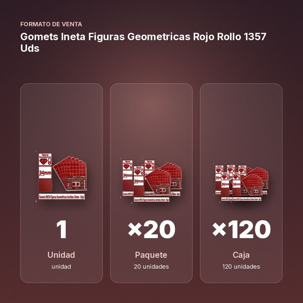 GOMETS INETA FIGURAS GEOMETRICAS ROJO ROLLO 1357 UDS - formato de venta: paquete de 20, caja de 120