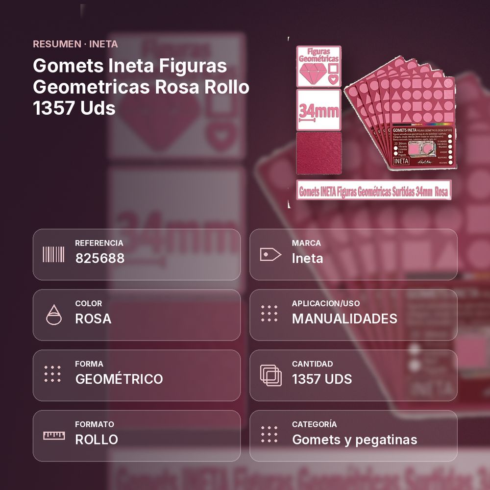 GOMETS INETA FIGURAS GEOMETRICAS ROSA ROLLO 1357 UDS - resumen de atributos