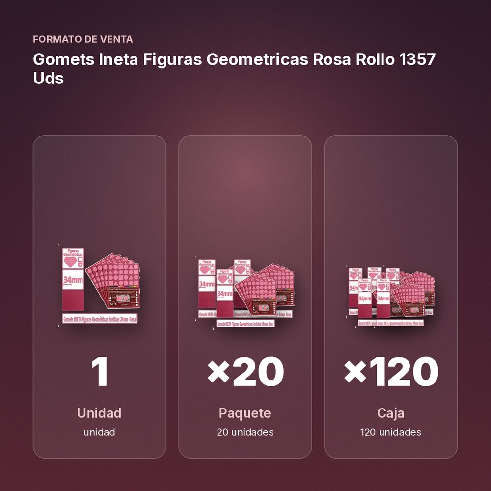 GOMETS INETA FIGURAS GEOMETRICAS ROSA ROLLO 1357 UDS - formato de venta: paquete de 20, caja de 120