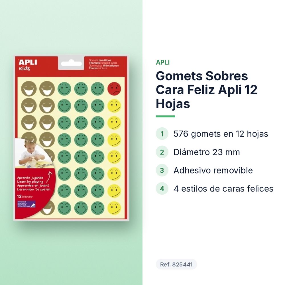 GOMETS SOBRES CARA FELIZ APLI 12 HOJAS - características principales