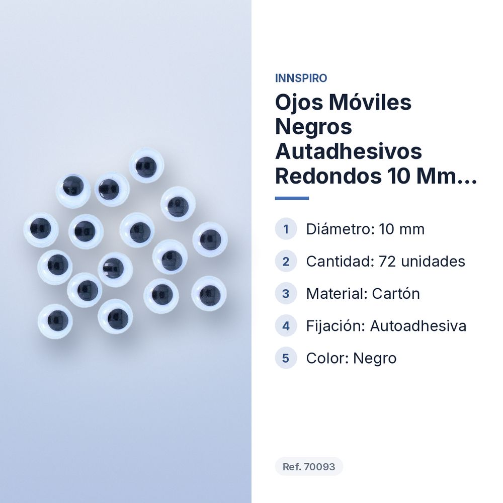 OJOS MÓVILES NEGROS AUTADHESIVOS REDONDOS 10 MM 72 UDS - características principales