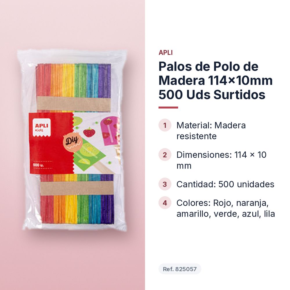 PALOS DE POLO DE MADERA 114×10MM 500 UDS SURTIDOS - características principales