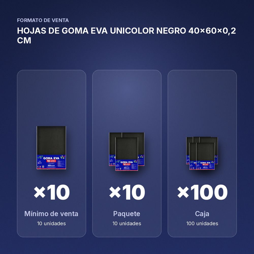 HOJAS DE GOMA EVA UNICOLOR NEGRO 40x60x0,2 CM - formato de venta: paquete de 10, caja de 100