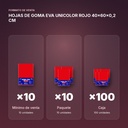 HOJAS DE GOMA EVA UNICOLOR ROJO 40x60x0,2 CM - formato de venta: paquete de 10, caja de 100