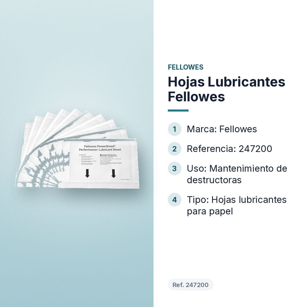 HOJAS LUBRICANTES FELLOWES  - características principales