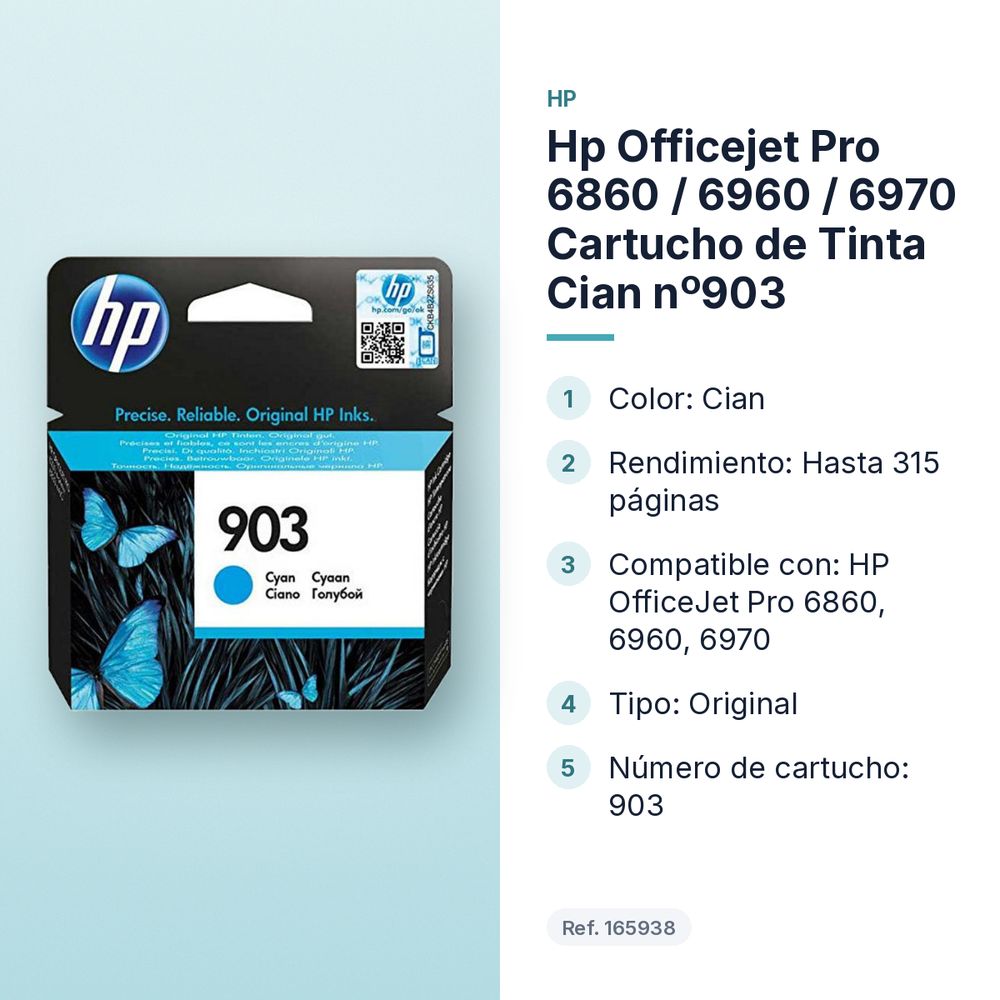 HP  OFFICEJET PRO 6860 / 6960 / 6970 CARTUCHO DE TINTA CIAN Nº903 - características principales